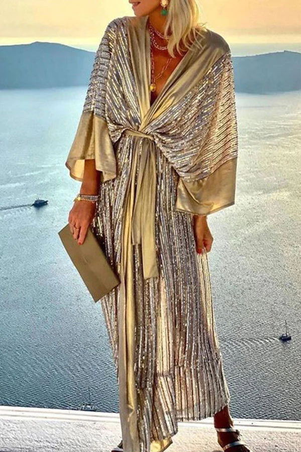 CM | Tardes de ensueño Estilo Corte Retro Kimono Fiesta Maxi Vestido