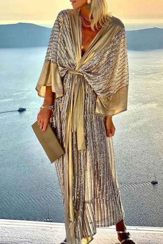 CM | Tardes de ensueño Estilo Corte Retro Kimono Fiesta Maxi Vestido