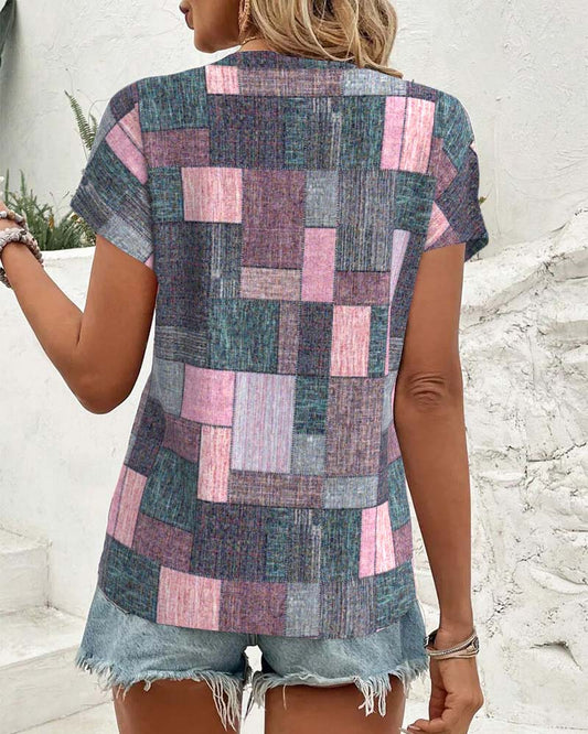 CM | Blusa casual a cuadros con cuello en V