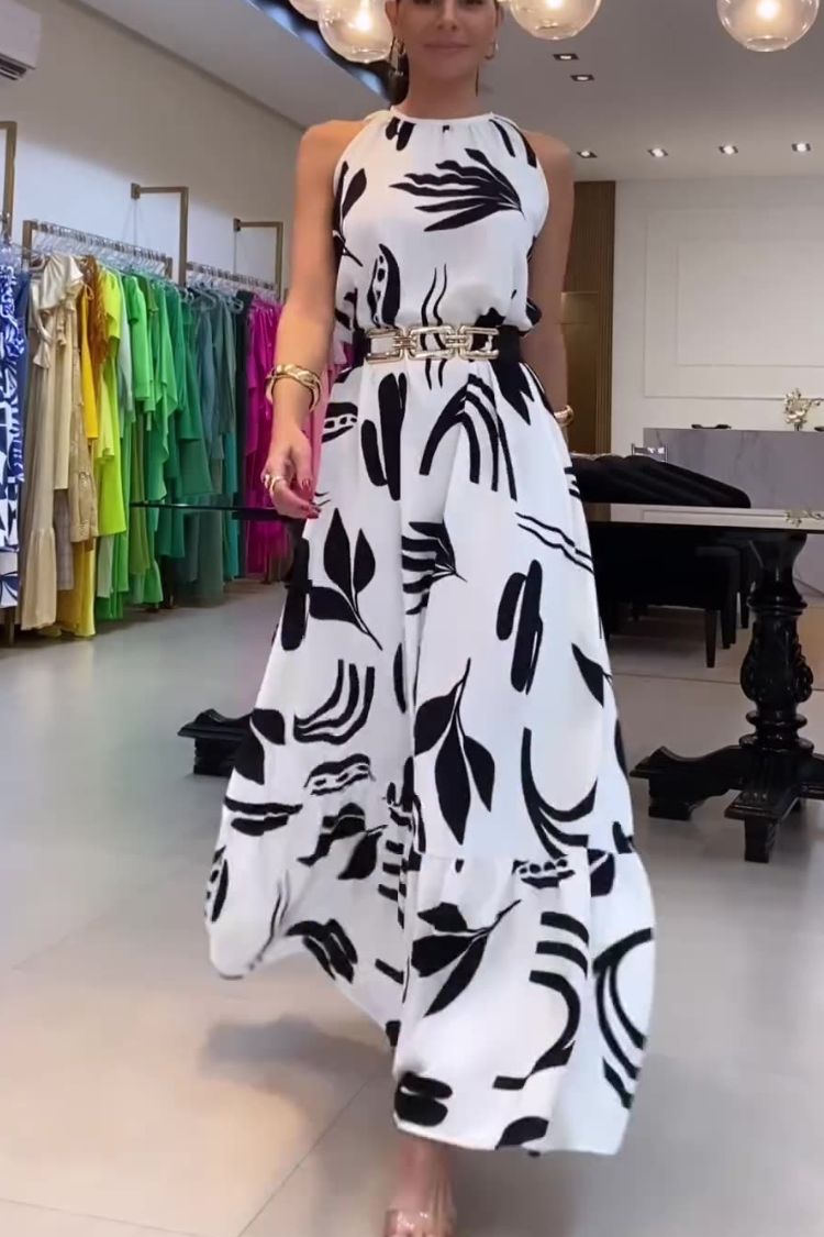 CM | Escote redondo Vestido maxi estampado sin mangas