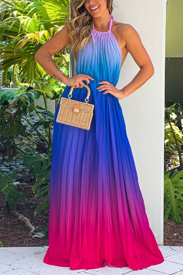 CM | Maxi vestido rosa y morado con cuello alto