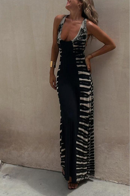 CM | Starry Sky Vestido maxi con espalda elástica y estampado Tie-dye