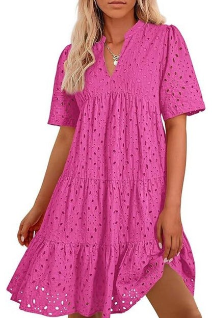CM | Cuello en V de Mujer Manga Corta Hueco Mini Vestido de Vacaciones