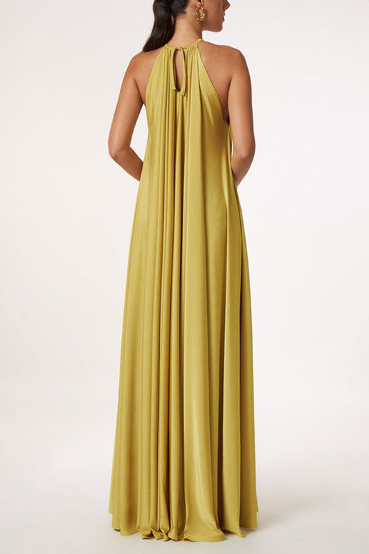CM | Diosa Griega Inconfundible Dorado Cuello Halter Línea A Maxi Vestido