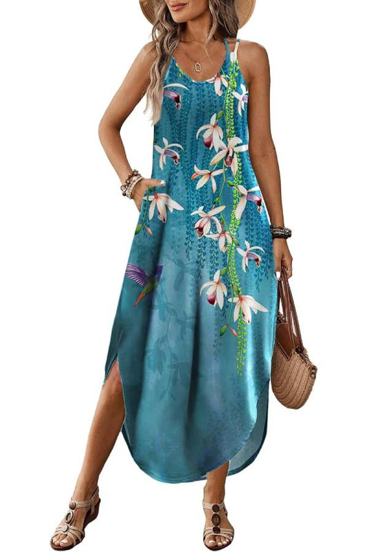 CM | Casual V-cuello halter hendidura bohemio playa resort maxi vestido
