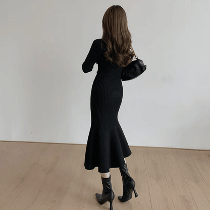 CM | elegante vestido midi de canalé para mujer