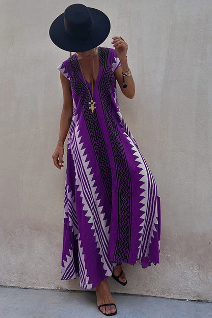 CM | Beach dates maxi vestido estampado étnico en línea A