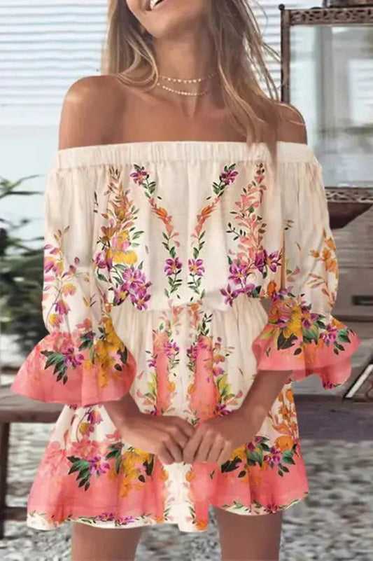 CM | It All Begins with Love Mini vestido estampado sin hombros