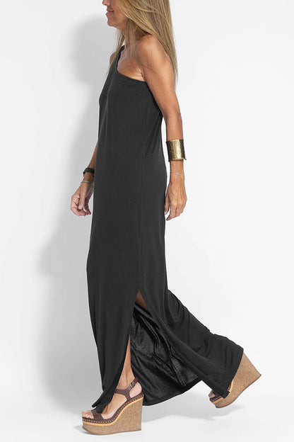 CM | Vestido maxi de un hombro con abertura relajada, impecable y libre