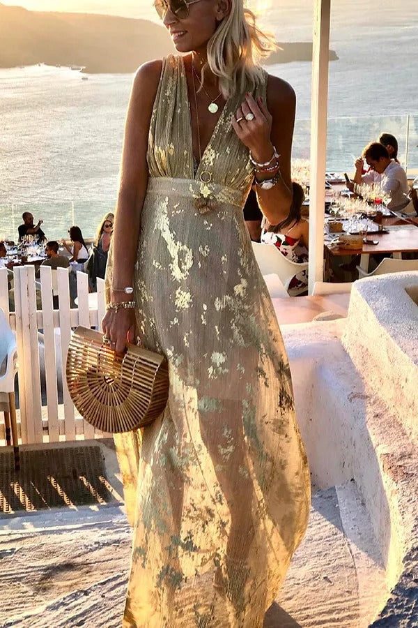CM | Golden Sunset Stories maxi vestido con escote en V
