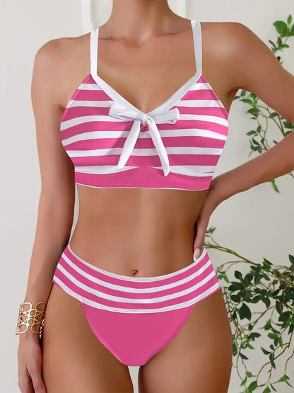 CM | Bikini sexy con estampado de rayas y nudo en V