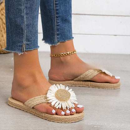 CM | Sandalias planas de mujer bohemias casuales con flor