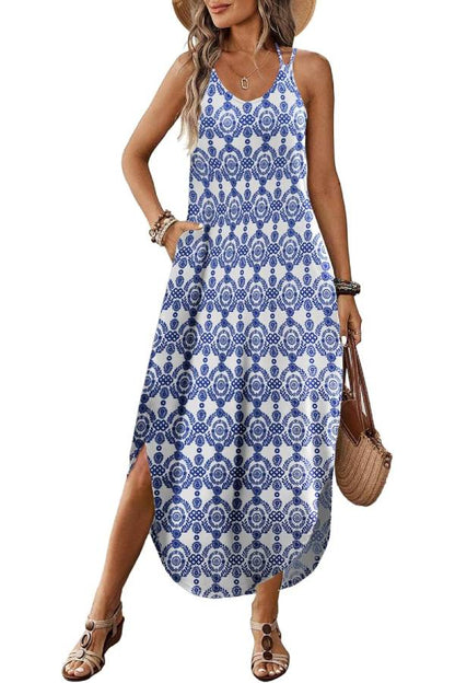 CM | Casual V-cuello halter hendidura bohemio playa resort maxi vestido