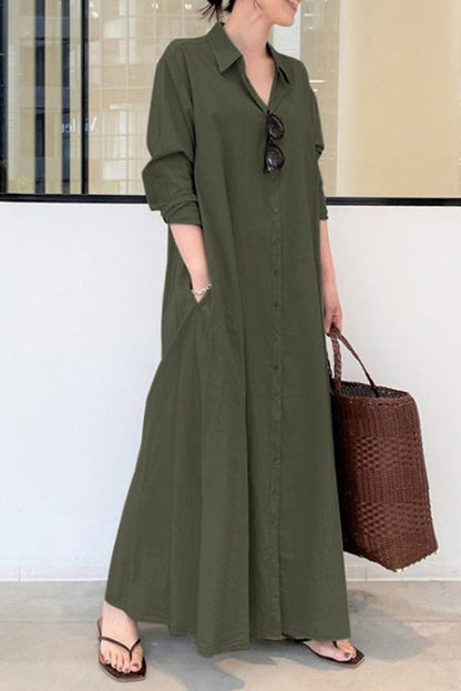 CM | Manga Larga Vestido Largo Casual Sencillo
