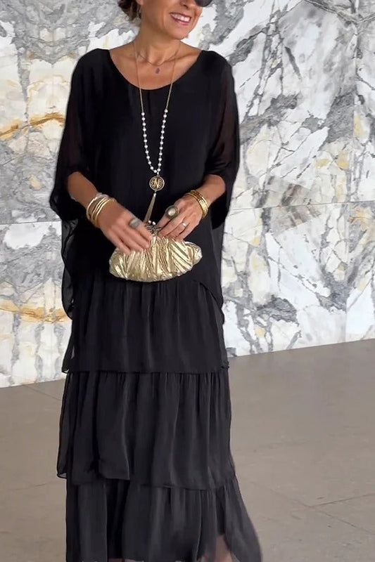 CM | maxi vestido de rayas suelto con escote redondo en color sólido