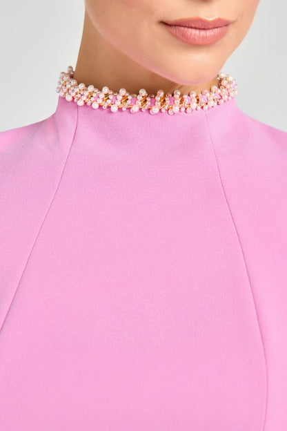 CM | Dulce y elegante fragancia Mini vestido de manga corta con cuentas y bolsillos