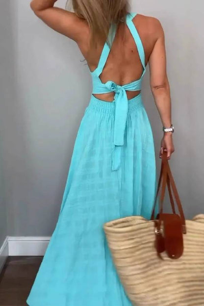 CM | maxi vestido de encaje sin mangas Vestido sin espalda