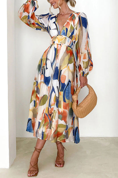 CM | Eclipse Season maxi vestido estampado de manga larga con mangas fluidas