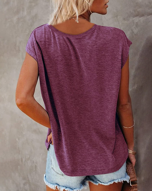 CM | Camiseta de tirantes monocolor con cuello en V y manga corta