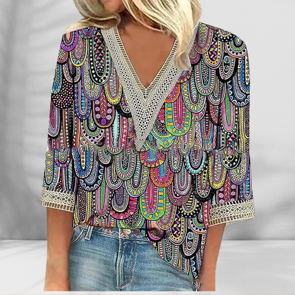 CM | Blusa boho con motivos florales y manga larga