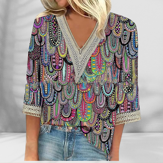CM | Blusa boho con motivos florales y manga larga