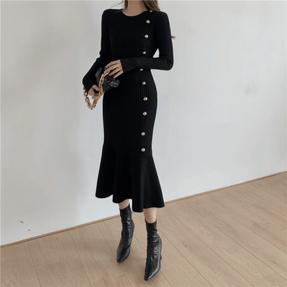 CM | elegante vestido midi de canalé para mujer