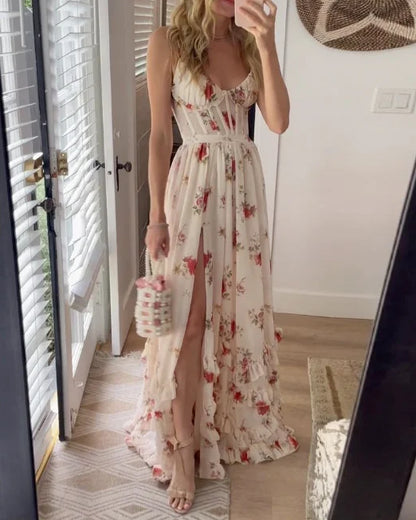 CM | Maxi vestido con abertura plisada floral
