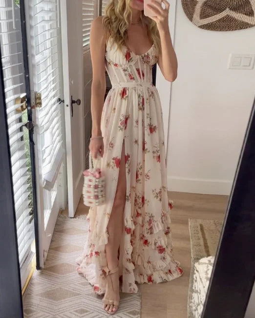 CM | Maxi vestido con abertura plisada floral