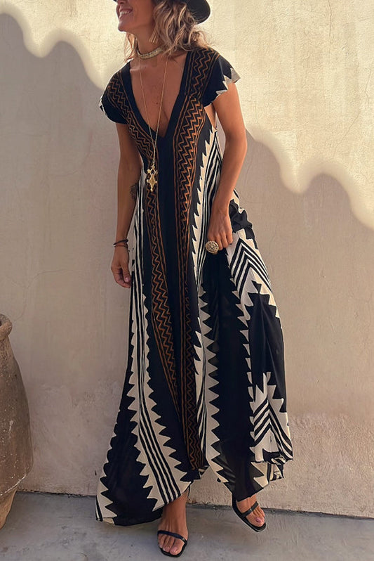 CM | Beach dates maxi vestido estampado étnico en línea A