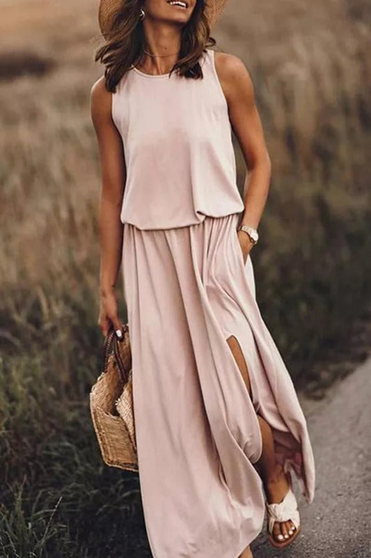 CM | Giselle Vestido maxi de corte holgado con abertura