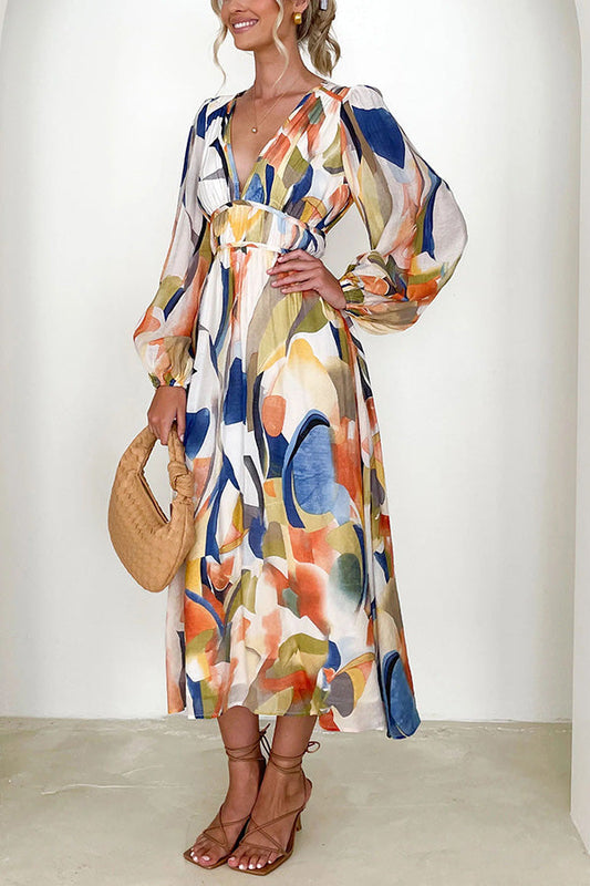 CM | Eclipse Season maxi vestido estampado de manga larga con mangas fluidas