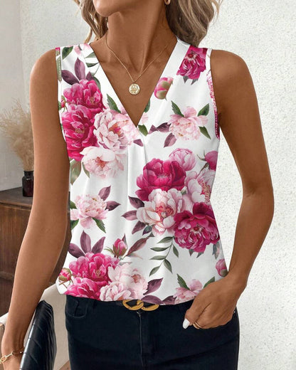 CM | A Blusa sin mangas de escote redondo con estampado de rosas