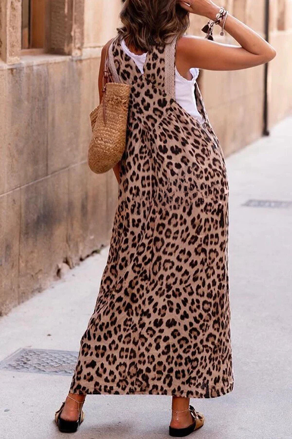 CM | Genial maxi vestido de tirantes patchwork con estampado de leopardo
