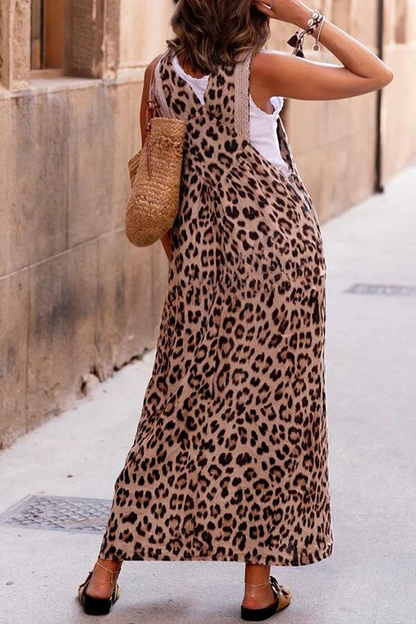 CM | Genial maxi vestido de tirantes patchwork con estampado de leopardo