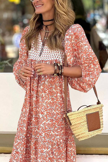 CM | Boheme Lifestyle maxi vestido estampado con mangas abullonadas sueltas