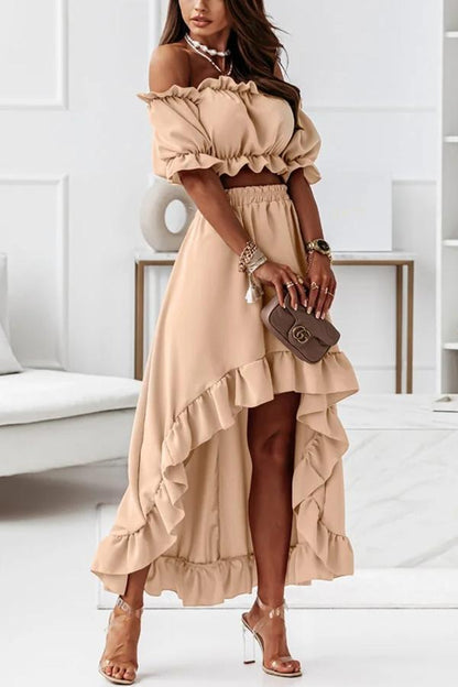 CM | Traje vestido midi sin hombros