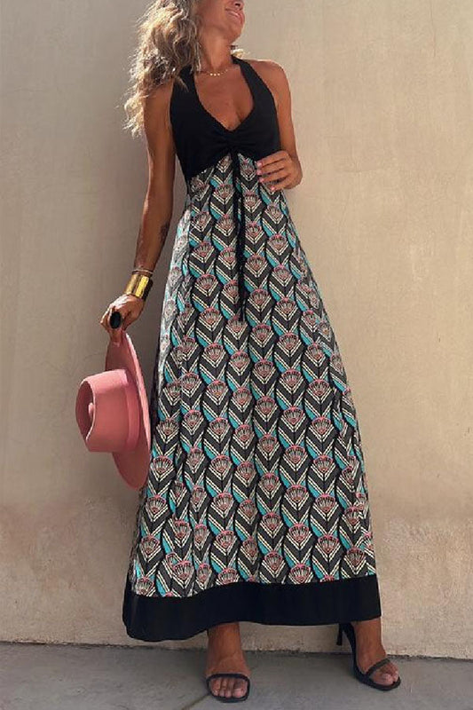CM | INKA Vestido largo geométrico negro