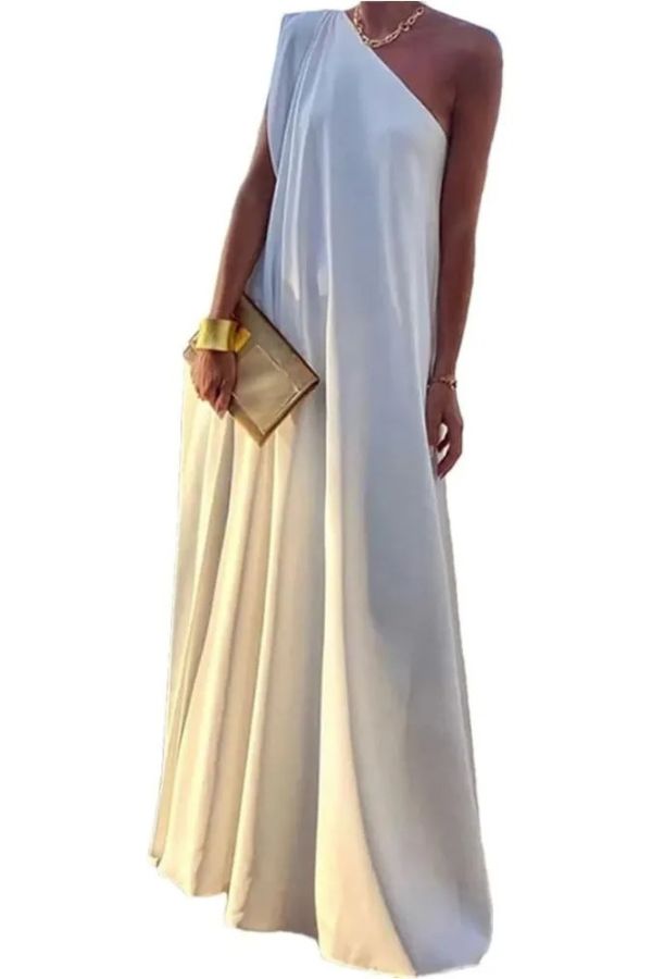 CM | Elegante maxi vestido asimétrico para mujer con un hombro