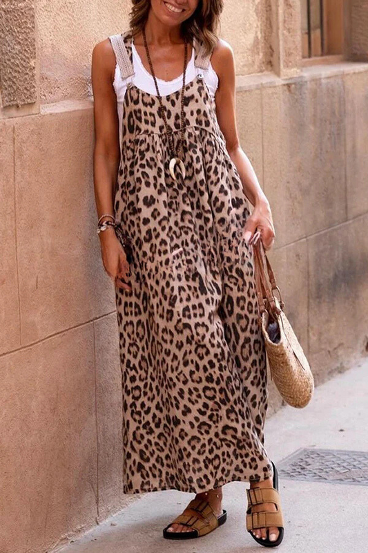 CM | Genial maxi vestido de tirantes patchwork con estampado de leopardo