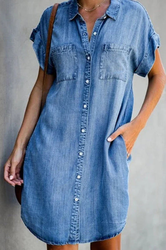 CM | Vestido midi vaquero de manga corta
