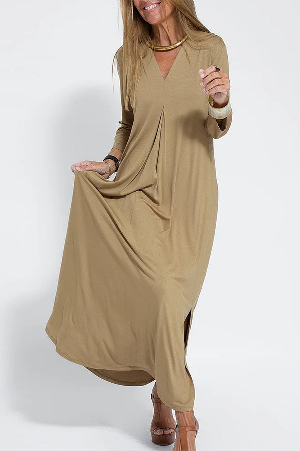 CM | Mujeres Casual Cuello en V Color Sólido Maxi Vestido
