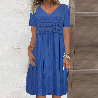CM | Azul Vestido midi monocolor de manga corta