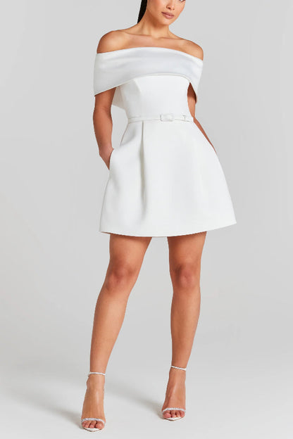 CM | Elegante Noche Solapa Bandeau Cinturón Desmontable Bolsillo Mini Vestido