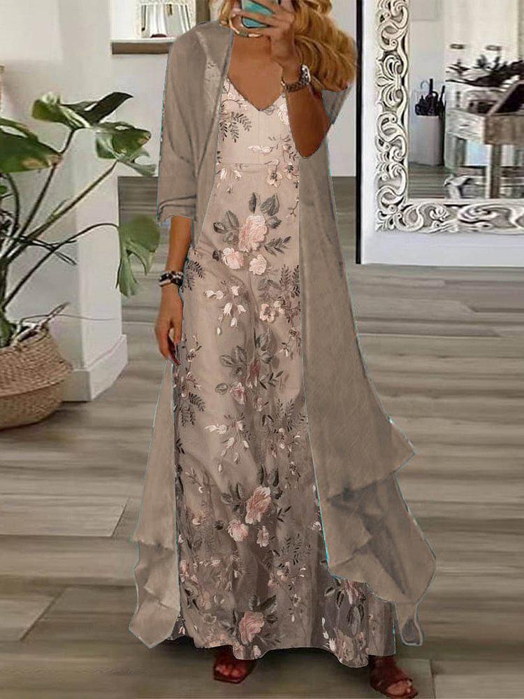 CM | Café Maxi vestido estampado floral con chaqueta fina Conjunto de dos piezas