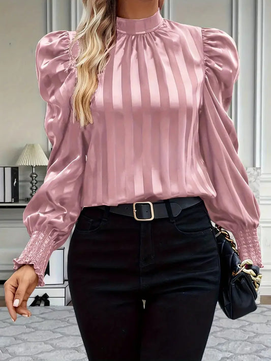 CM | Blusa con cuello alto y mangas abullonadas