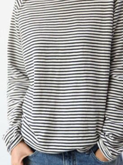 CM Blusa básica de algodón blanco y negro de manga larga