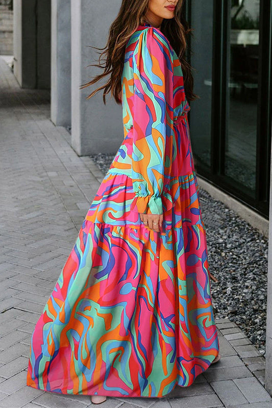 CM | maxi vestido escotado con volantes y estampado floral multicolor
