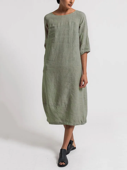 CM | Alice - Vestido informal monocolor con escote redondo y mangas 3/4