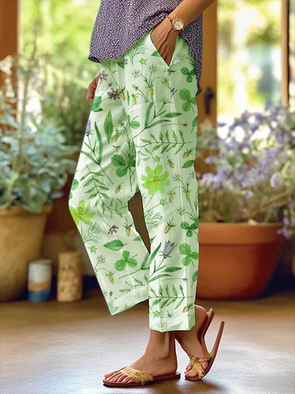 CM | Pantalones casuales con bolsillos sueltos y diseño floral para mujer