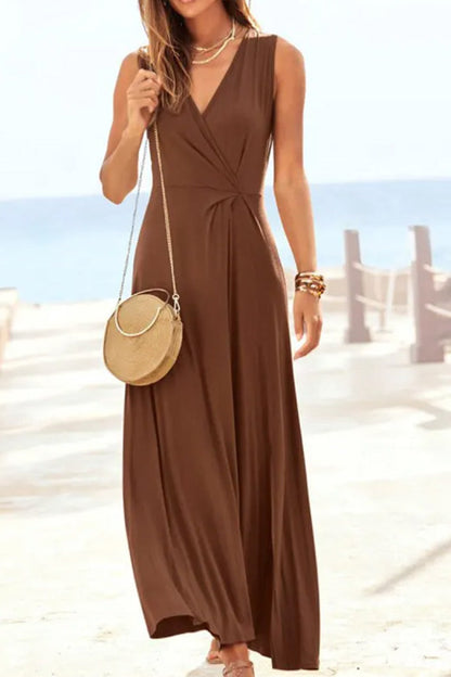 CM | maxi vestido marrón sin mangas y escote en V